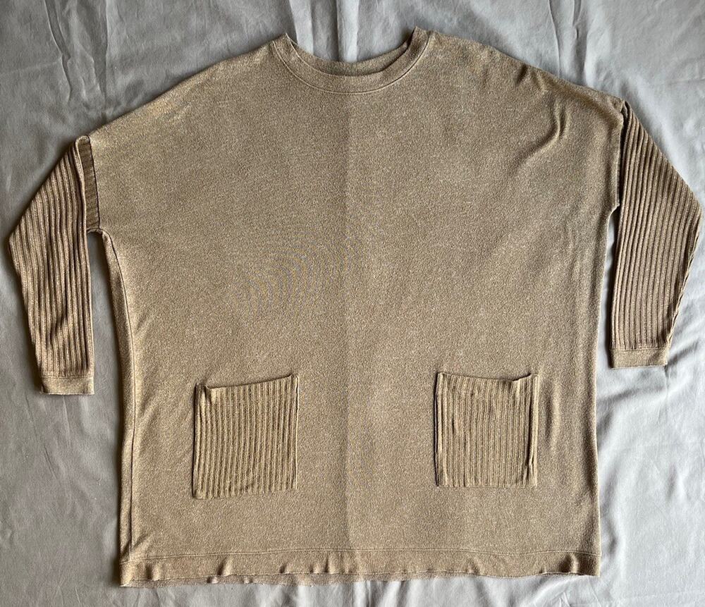Mono B Womens S/M Oversized Tunic Sweater Beige Dolman Pocket Lightweight Knit